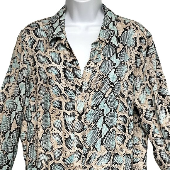 Karen Kane Womens Snakeskin Blouse Tie Front Long Sleeve Size XL - Picture 6 of 15
